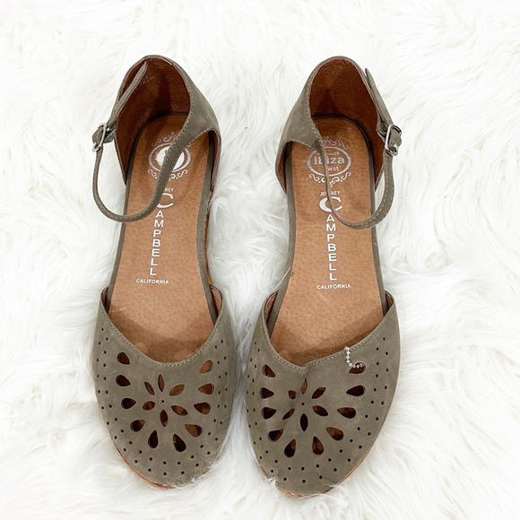 Jeffrey Campbell Size 9 Taupe Kalinda Perforated Ankle Strap Flats - Picture 1 of 9